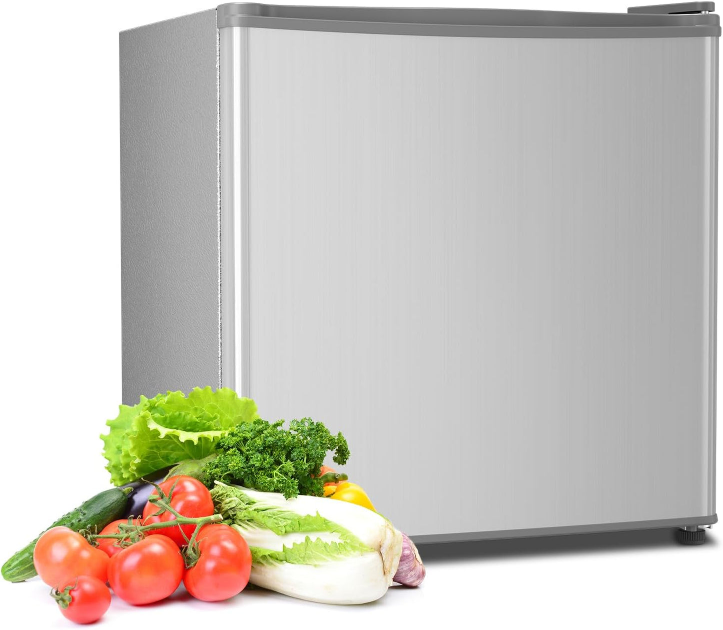 1.6 Cu.ft Mini Fridge with Freezer, Compact Refrigerator, Single Reversible Door, Ultra Quiet, Energy Efficient for Office, Dorm, Bedroom, Apartment, Silver