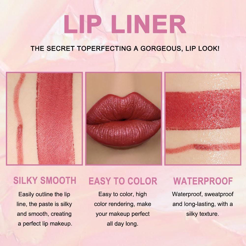 evpct 1Pcs Mauve Red Metallic Lip Liner and Lipstick Set Kit for Women Lips Kit with Lip Liner Lip Stains Long Lasting Waterproof 24 Hour Lipstick and Lip Liners Combo Lipliners Pencil Set 08#