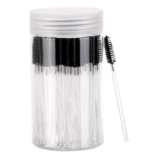 100 Pcs Disposable Mascara Wands, Crystal Eyebrow Spoolies Brush for Eyelash Extensions, Makeup Applicators Kits Eyelash Brush with Container (Black)