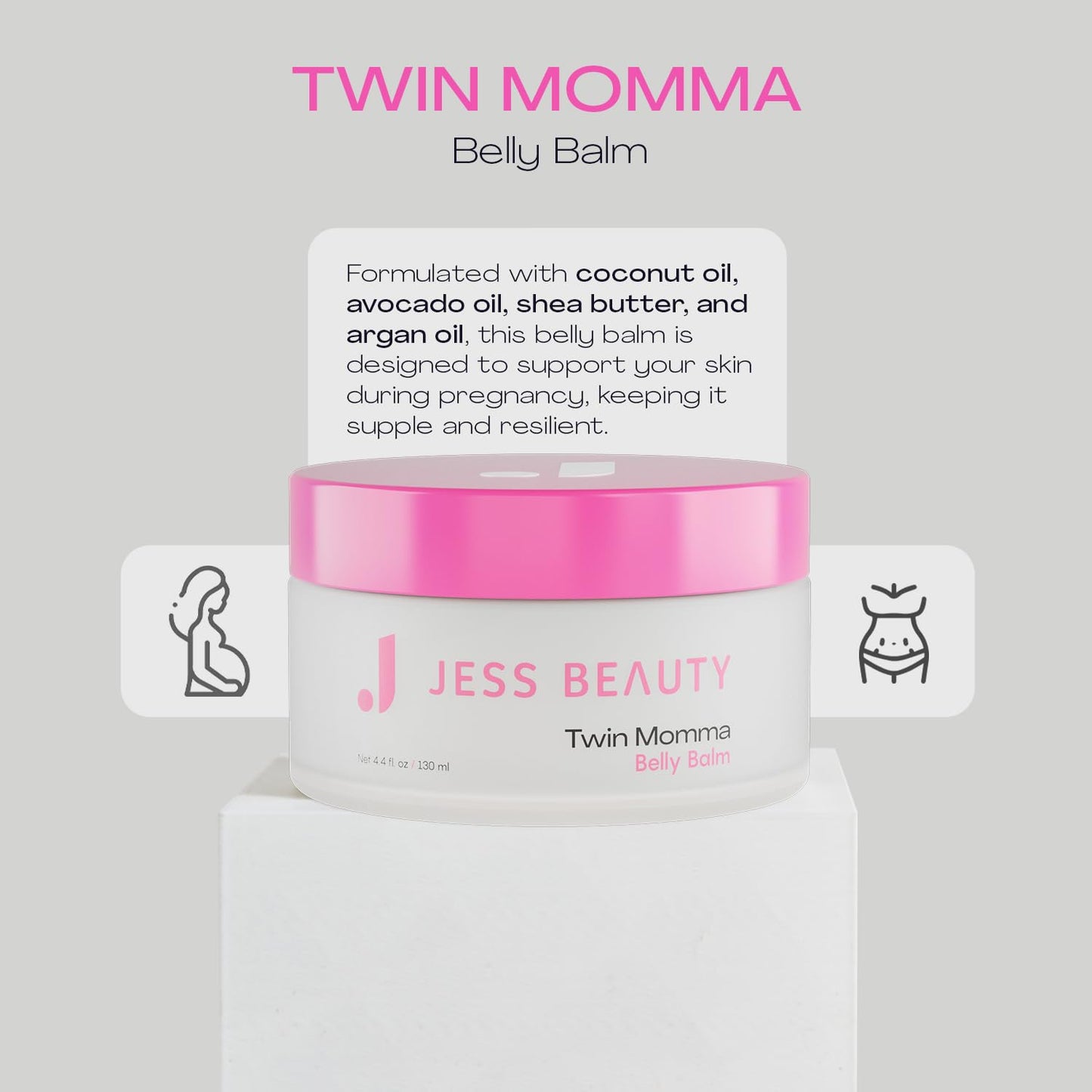 JESS BEAUTY | Twin Momma Belly Balm Lotion Coconut Oil & Avocado Oil | Skin Care Maternity Postpartum Essentials 4.4 fl oz