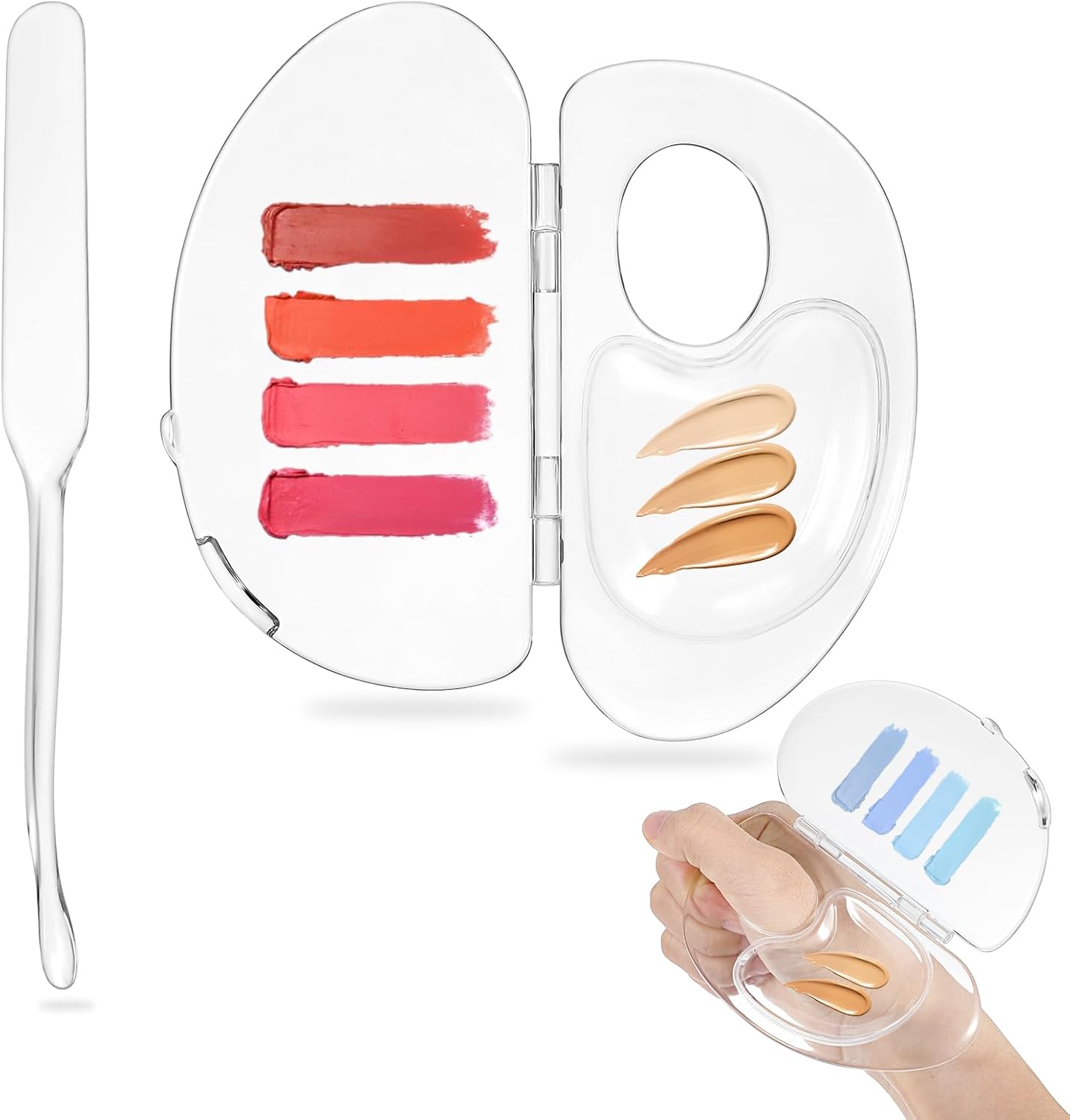 ASTER Clear Makeup Mixing Palette, Hand-Held Makeup Palette Tray for Liquid Foundation, Nail Art Manicure Palette with Mixing Shovel, Acrylic Palette Pigment Palette for Makeup Artist and Beginner
