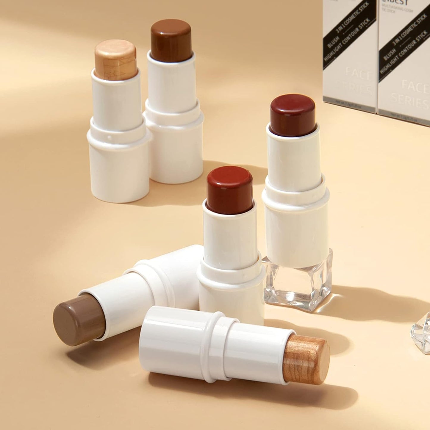 Blush Stick, Matte Cream Blush Stick for Cheeks, Eyes and Lips Natural Blush Makeup Waterproof Long Lasting(07 Rose Blush Stick)