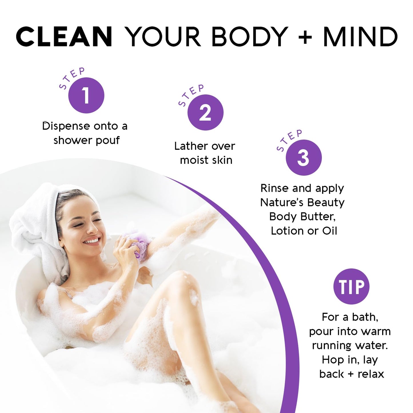 Nature's Beauty Lavender Chamomile Sleep Body Wash for Women Multi-Pack- Gentle Bath + Body Cleanser, Sooth and Calm Combination to Dry Skin Made w/Coconut, Jojoba + Moringa Seed Oils 16floz (2 Pack)