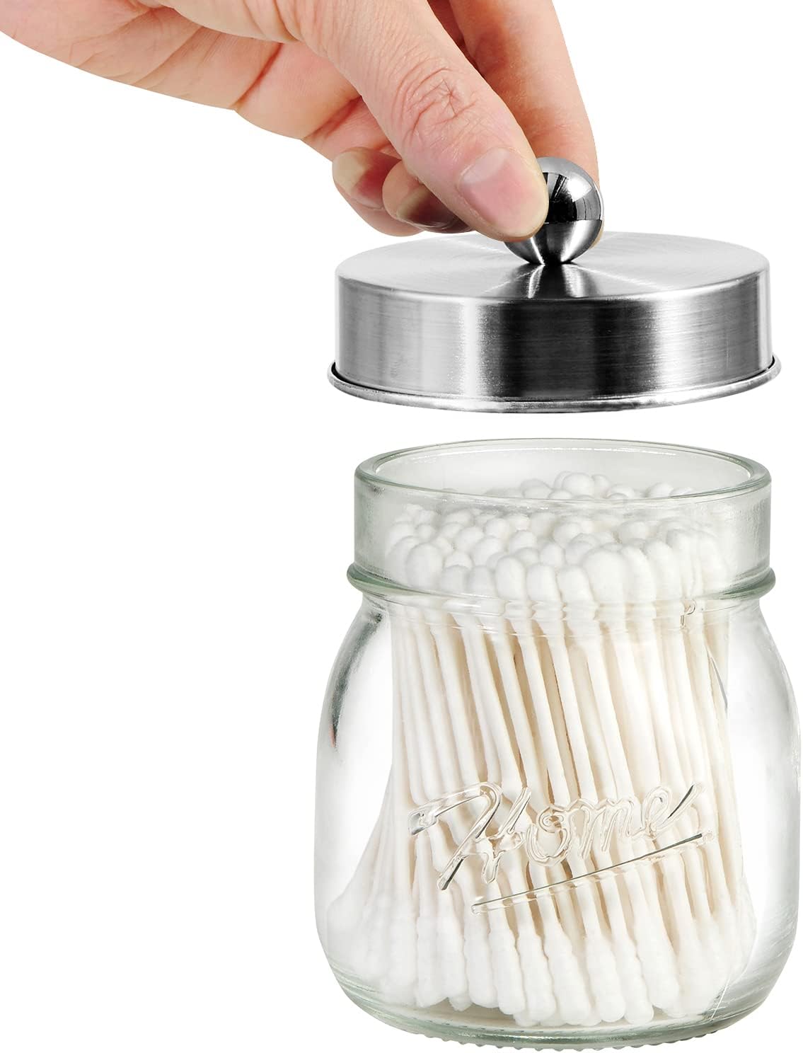 SheeChung 2 Pack Qtip Holder for Bathroom - Cotton Swab Holders, Bathroom Organizers and Storage for Cotton Round Pads, Balls, Floss Pick - Brushed Steel