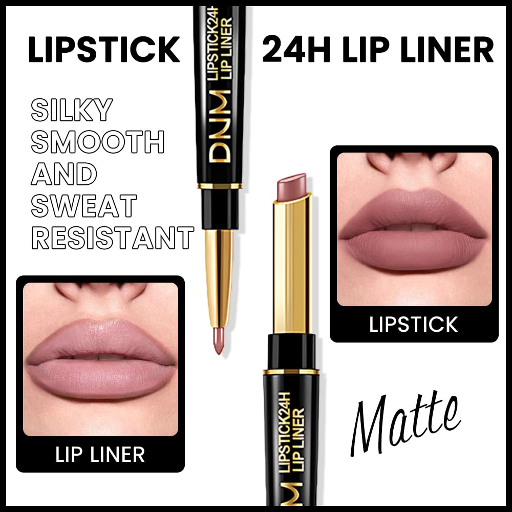 Kaely 2-in-1 Light Nude Beige Matte Lip Liner & Lipstick Combo Set Kit for Women, Magic Neutral Lipstick 24 Hours Original Lips Liner Pencil Stain Makeup Long Lasting Waterproof 23