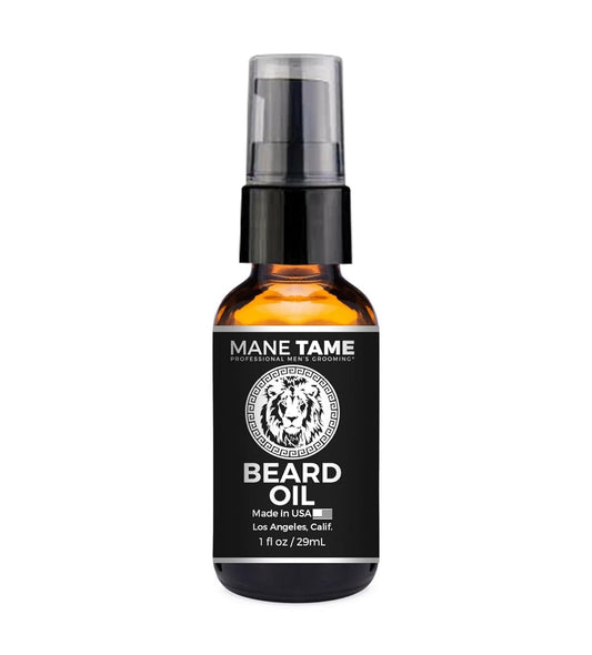 MANE TAME Beard Oil - Made with Certified Organic Hemp Oil - No Fuss Pump 1oz. Bottle - Softens Your Beard and Stops Itching - Great Beard Oil and Conditioner For Men
