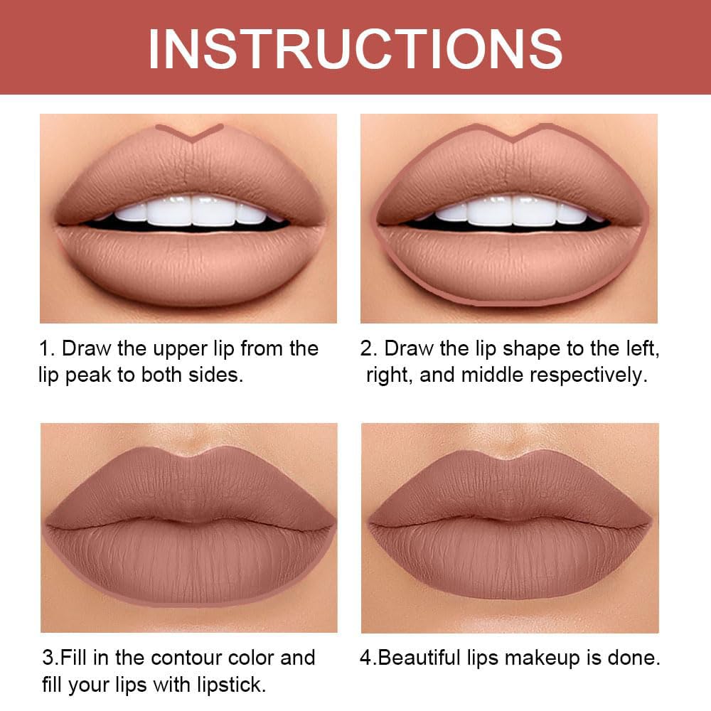 evpct 1Pcs Nude Brown Matte Lip Liner and Lipstick Set Kit for Women - 2 IN 1 Lip Liner & Lipstick - Long Lasting & Waterproof - 24 Hour Lipstick