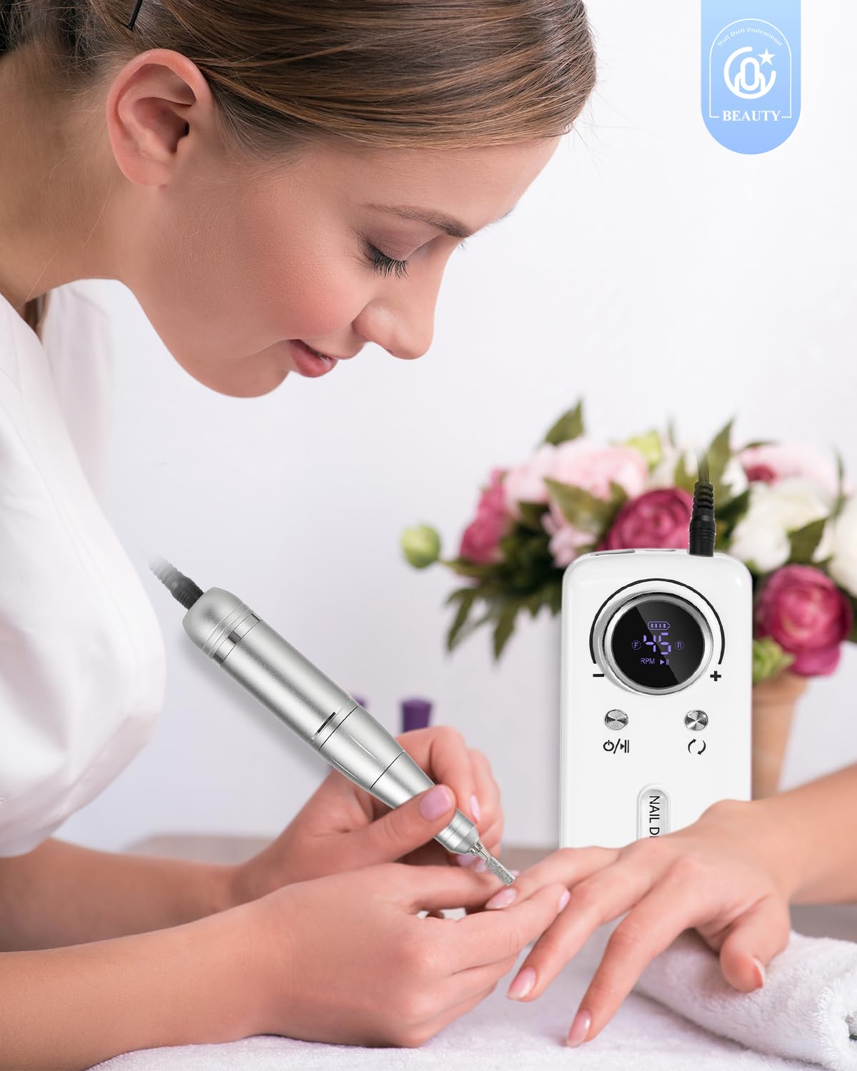 CozyZen Cordless Nail Drill Professional: 45000 RPM Rechargeable Electric Nail File Kit, Portable & Low Noise for Acrylic, Gel Nails, Manicure & Pedicure - Salon & Home Use