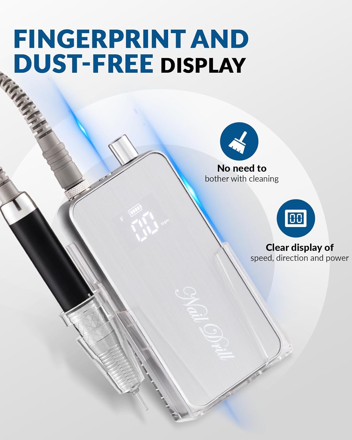 BAOSHISHAN Professional Electric Nail Drill Machine, Portable 35000RPM Rechargeable Cordless Efile With Case for Acrylic Gel, Home Salon, 11pcs Drill Bits