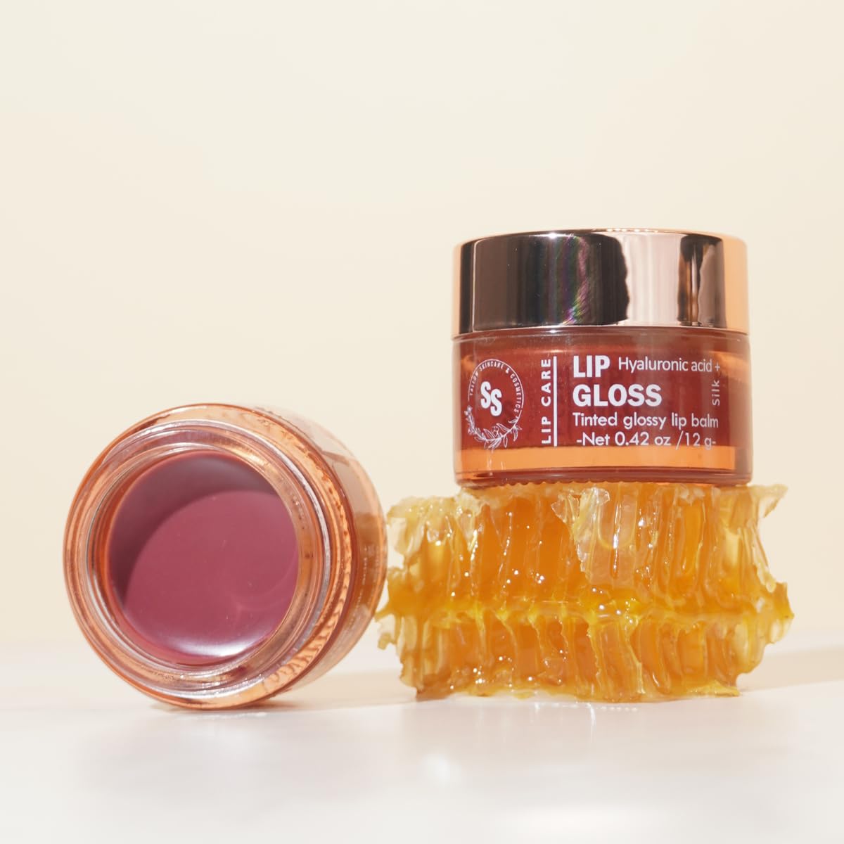 All natural lip gloss - for dry, chapped, sensitive lips | with grassfed tallow, Castor oil, CoQ10, Hyaluronic Acid and Silk - Ultra Moisturizing, Conditioning, Organic (0.4 fl oz/12 mL) (Cool Rose)