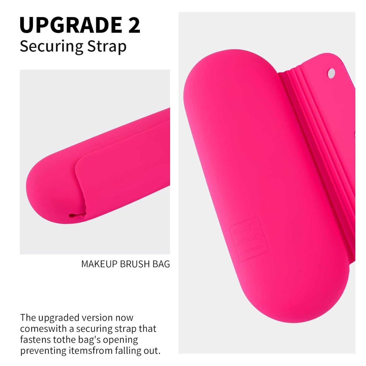 Silicone Makeup Brush Holder Travel Cosmetic Bag：Soft Portable Cosmetic Face Brushes Holder with Upgrade Anti-Fall Out Magnetic Closure, Large Travel Makeup Brush Case - Babbie Pink