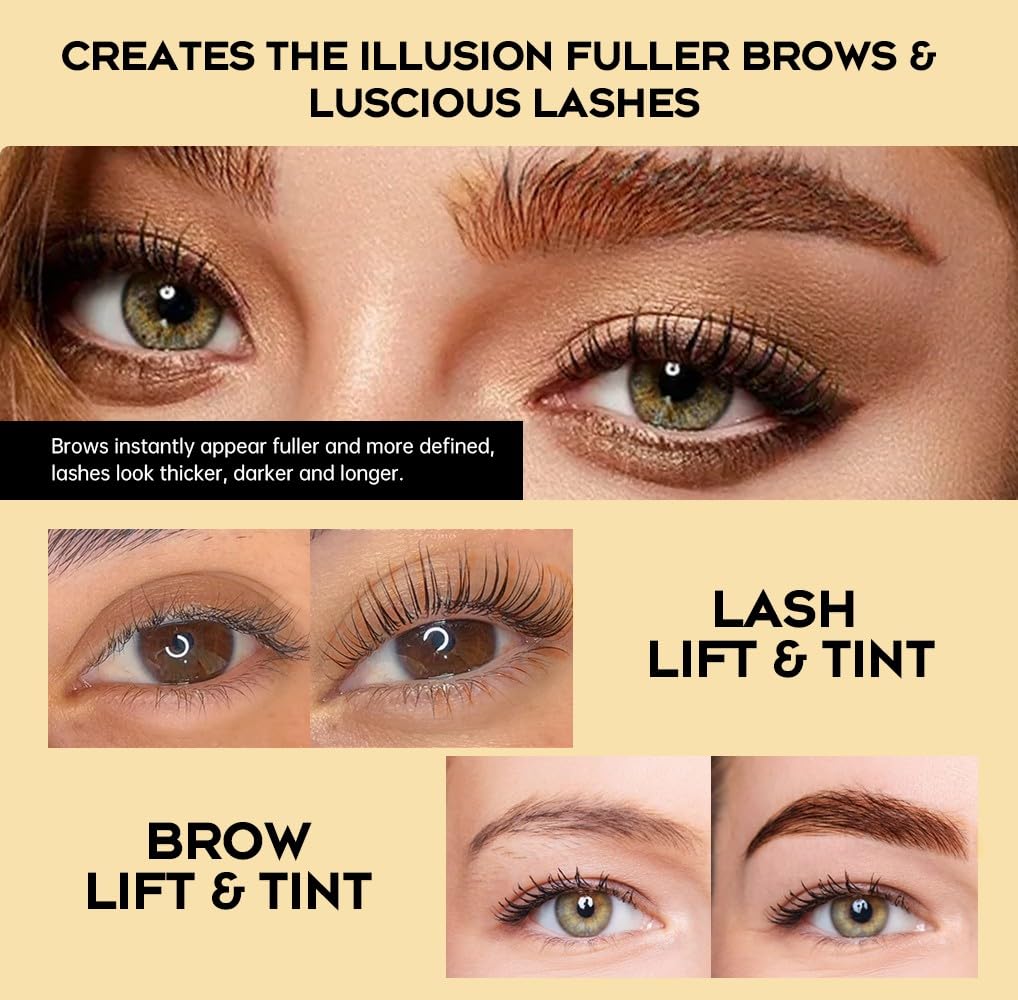 Lash Lift Kit 4 in 1 Brow Lamination Kit, Professional Eyelash Perm Kit for Beginner Salon Quality at Home with Long-Lasting Natural Brown Color