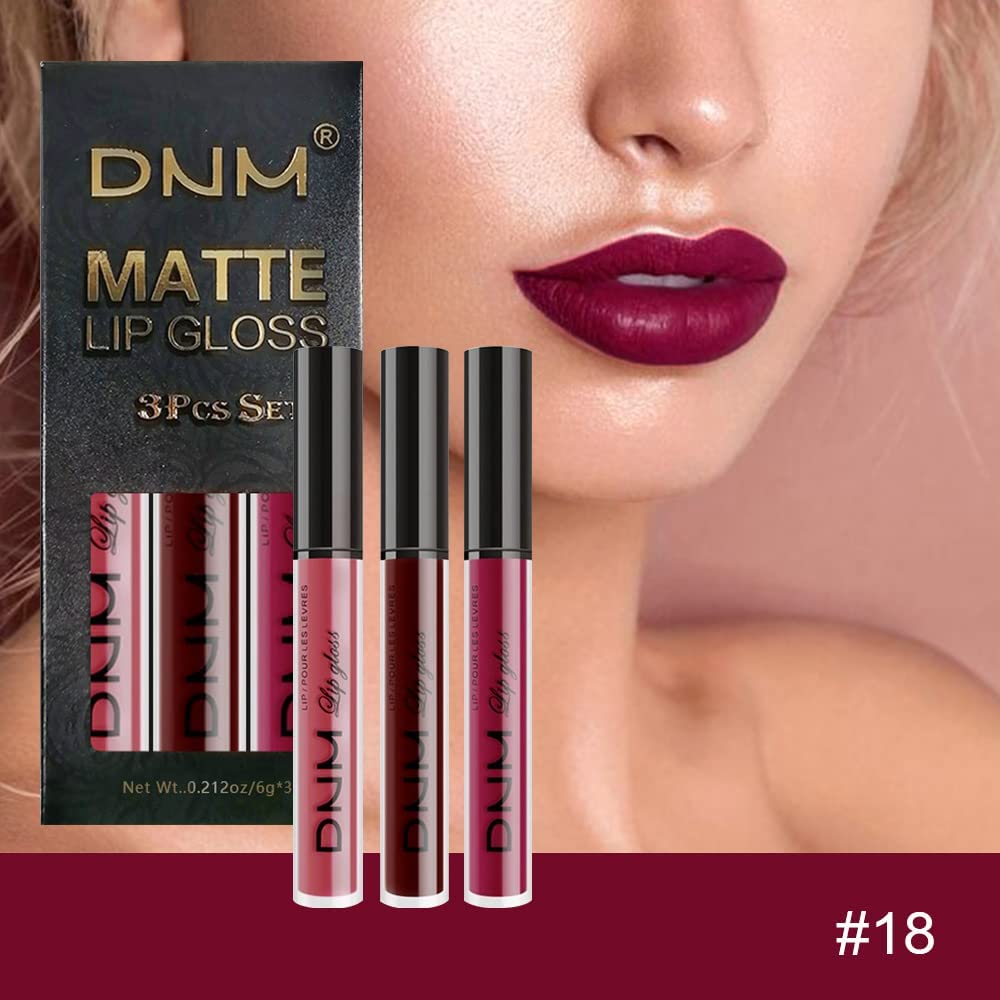 evpct 3Pcs Dark Red Purple Matte 24-hour Liquid Lipstick Sets, Matte Lipstick Lip Stain Long Lasting 24 Smudge Waterproof Lip Gloss Gift Set Matt Lipsticks Set Matt Liquid Women Makeup Lipstick 06
