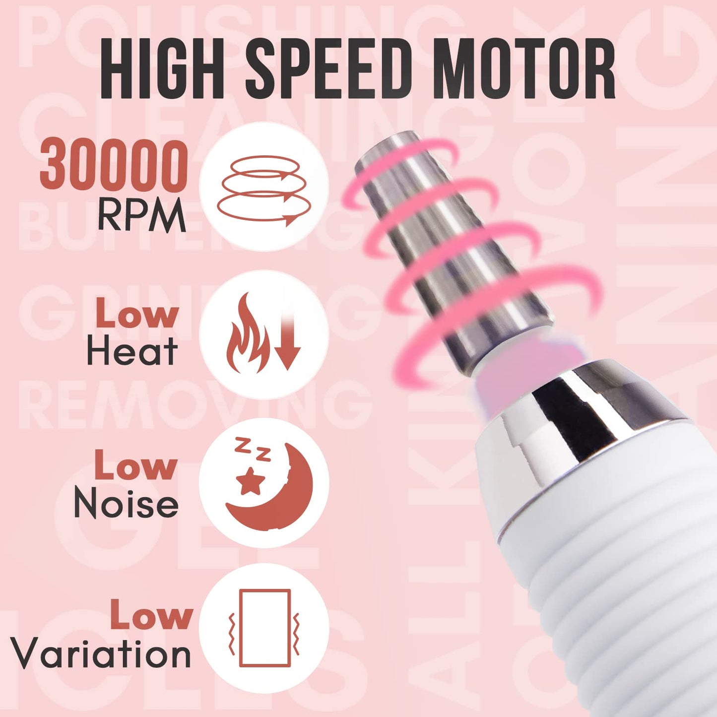 Makartt Nail Drill Handpiece for Malory, 30000RPM Rechargeable Electric File Machine Replacement for Manicure Art Tool, Professional Gel Polish Acrylic Powder Remover