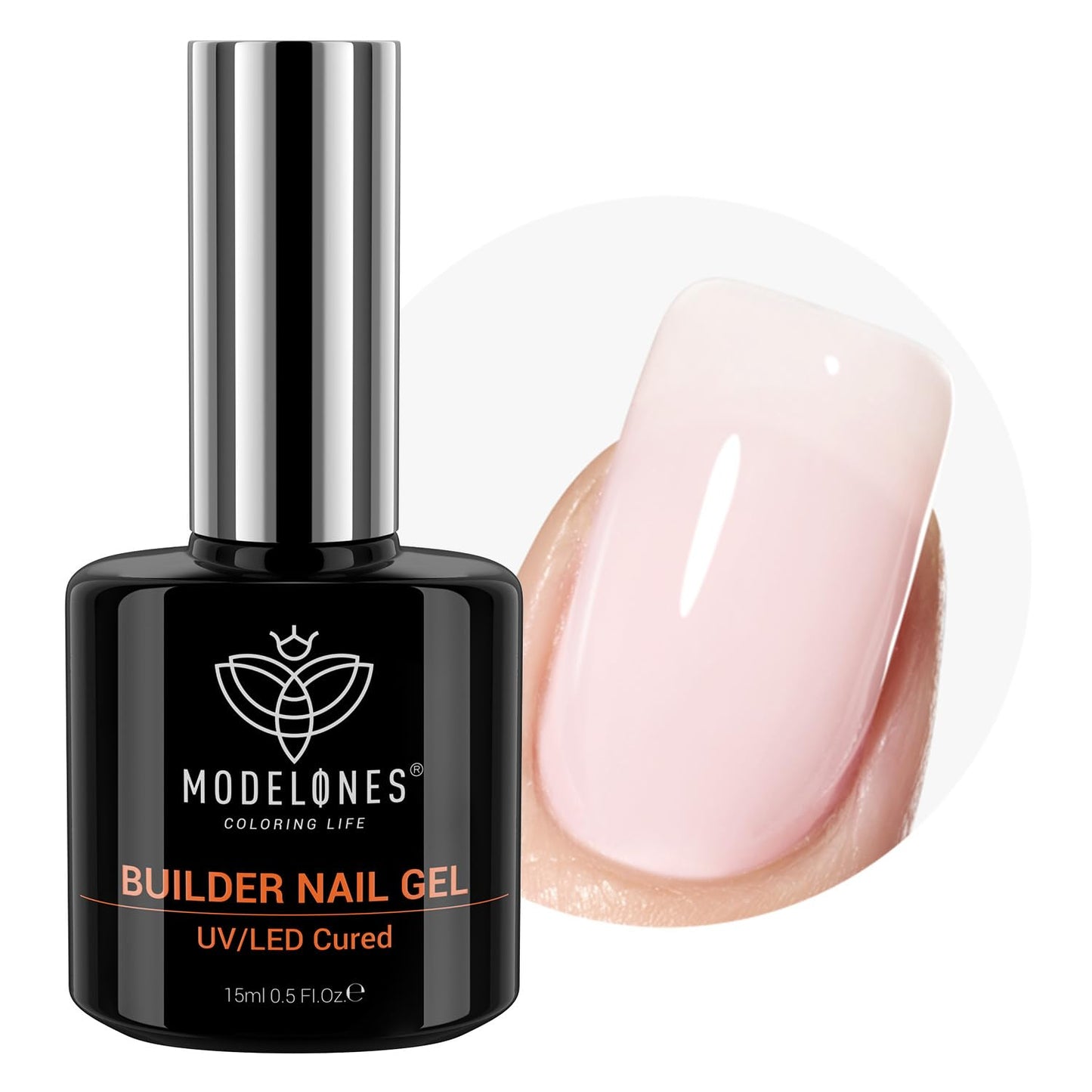modelones Builder Nail Gel, 8-in-One Barely Pink Builder, Sheer Pink Rubber Base Gel Polish, LED Lamp Cured Color Base Hardener Strengthener Apex Building Extension for Girls DIY Salon Home