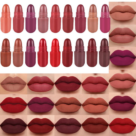 evpct 18Pcs Capsule Pills Lipstick Mini Matte Lipstick Set for Women Long Lasting labiales mate 24 horas originales Deep Red 24 Hour Waterproof Stay on Lip liner Set Sampler