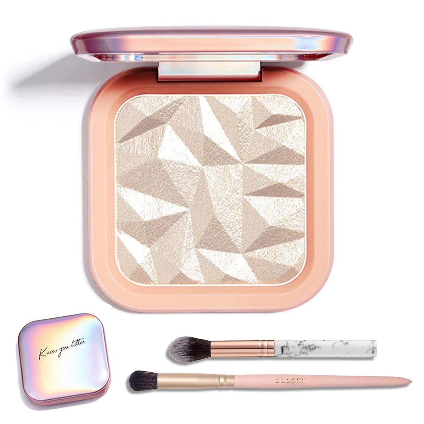Face Highlighter Makeup Palette Kit, Shimmer Glitter Highlight Contouring Palette Natural Nude Shiny Contour Highlight Makeup Illuminator Highlighter Concealer Palette with brush (Champagne Gold)