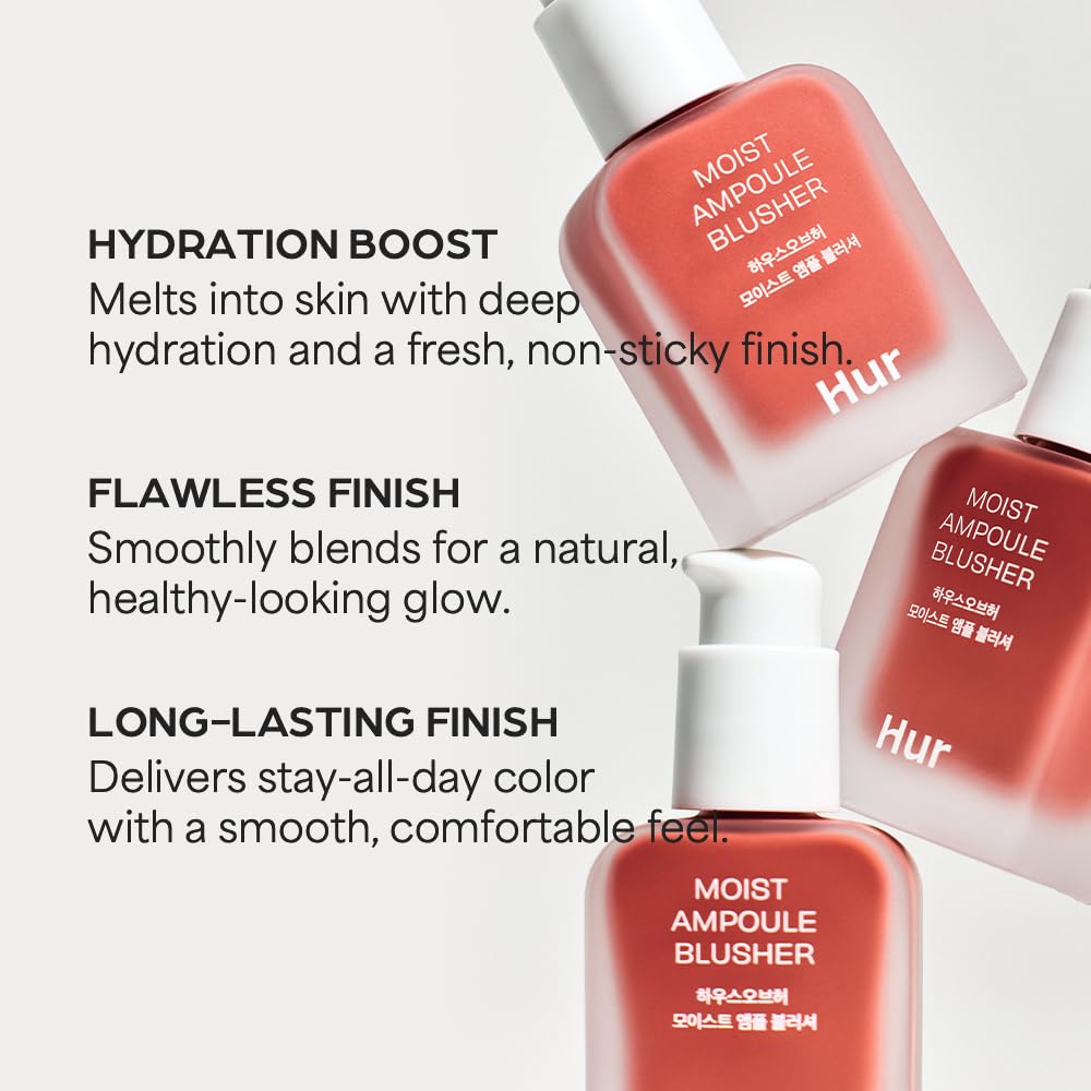 Moist Ampoule Blusher with 50% Moisture Essence | Hydrating & Long-Lasting Blush | 0.67 fl.oz (9 Shades) (Peach Coral)