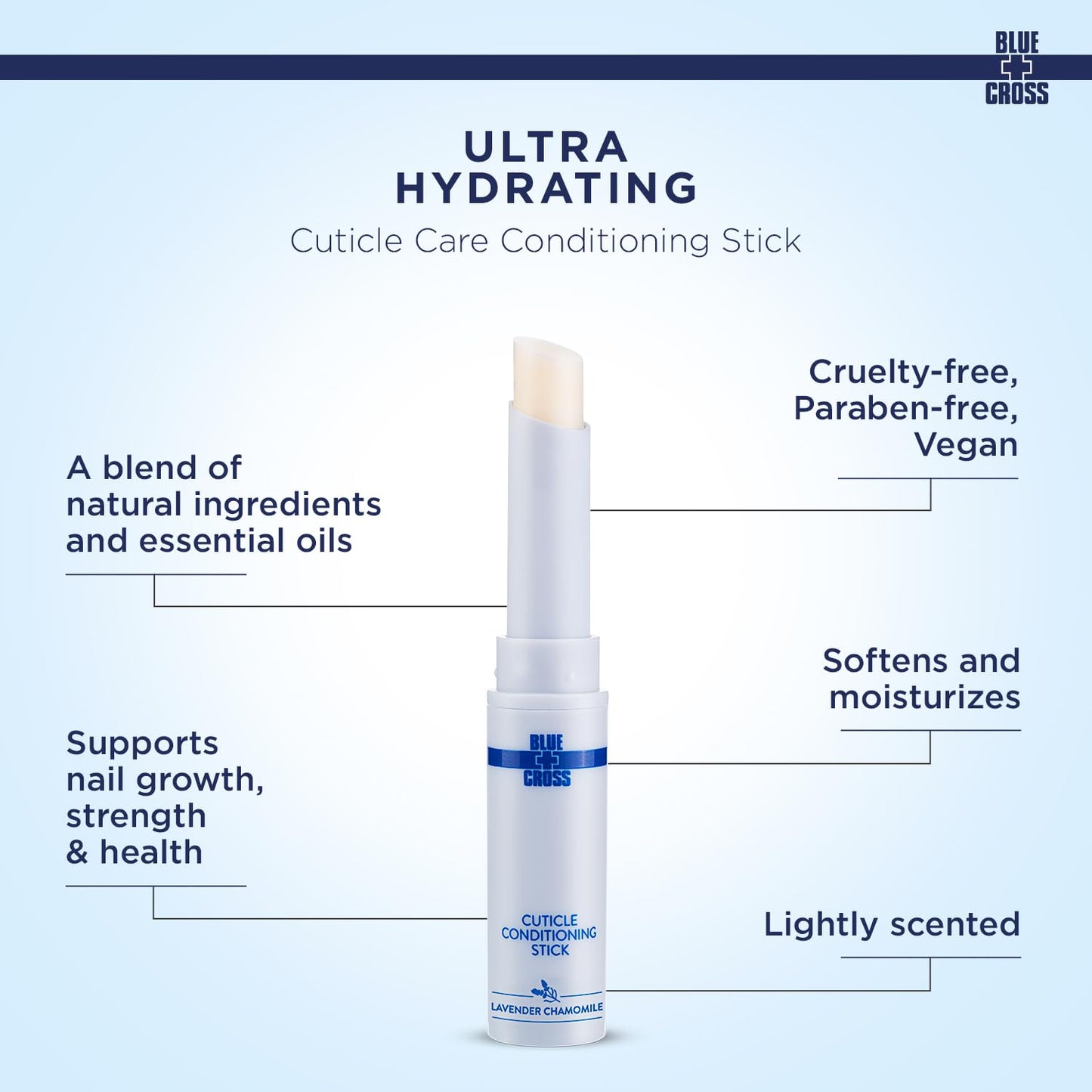 Blue Cross Cuticle Balm Conditioning Stick, Scented Cuticle Softener Oil Balm, Nourishing Sunflower & Grape Seed Oil, Professional Nail Care Supports Dry + Damaged Cuticles, 0.05oz, Lavender Chamomile