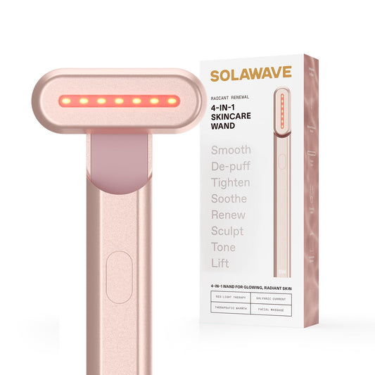 Solawave 4-in-1 Red Light Therapy Wand for Face & Neck | Beauty Device with Galvanic Current, Massager & Warmth | Anti-Aging, Wrinkle Reduction, Skin Tightening, Depuffing & Rejuvenation (Rose Gold)