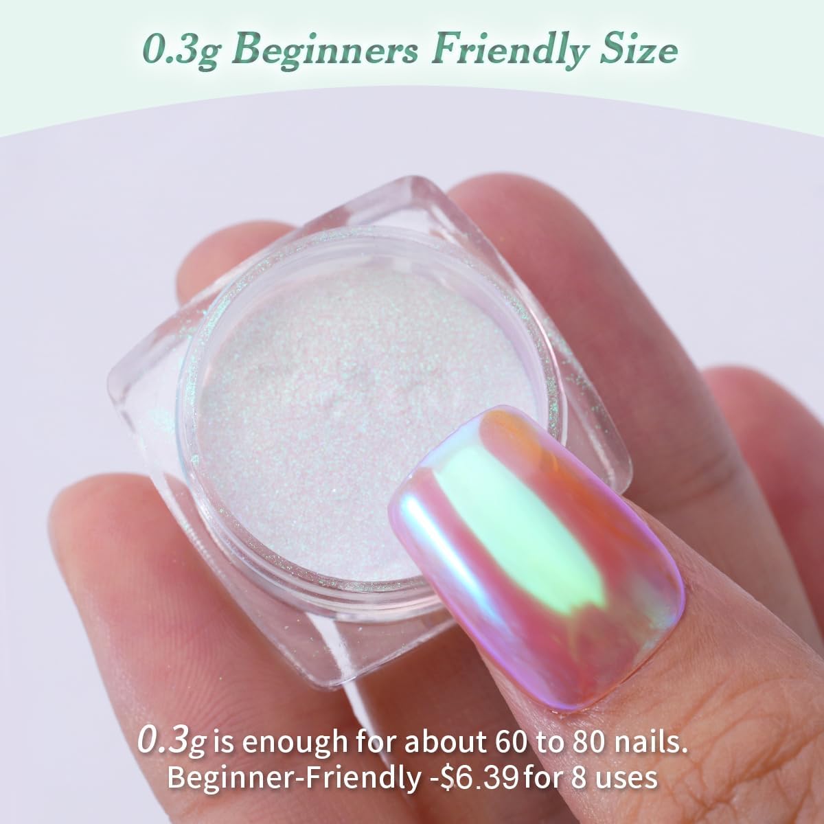 Pretty Diva 0.3g Mermaid Unicorn Chrome Nail Powder, Aurora Iridescent Chrome Powders for Nails, Mermaid Powder for Nails Chrome Mica Powder Manicure Pigment