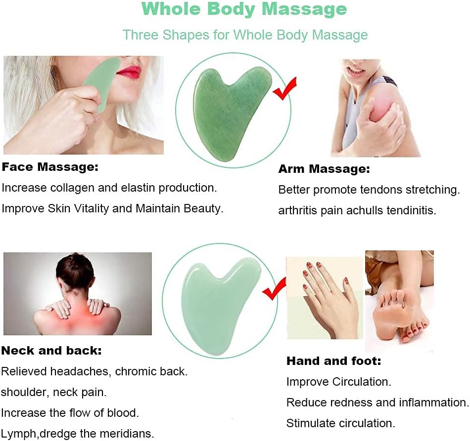 Ditind Gua Sha, Jade Stone Gua Sha Massage Tool, Guasha Tool for Face and Body Skin Massage. Gua Sha Set for Toxins Prevents Wrinkles for SPA Acupuncture, Therapy Trigger Point Treatment.