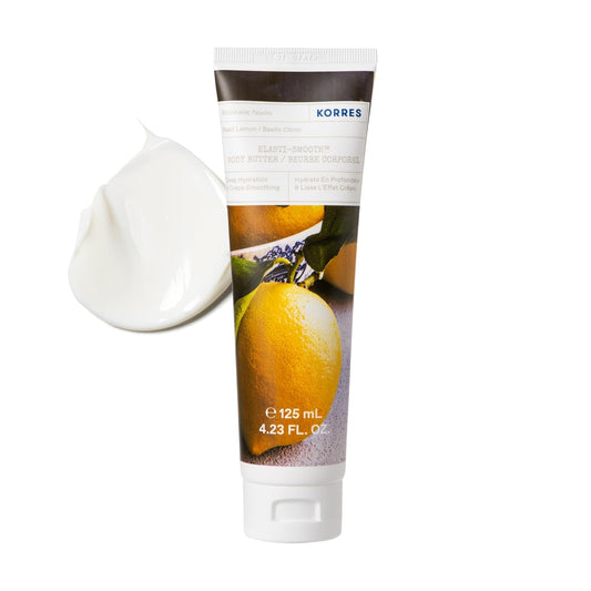 KORRES Elasti-Smooth Basil Lemon Body Butter With Shea Butter, Squalane And Greek Safflower Oil For Velvety Skin Texture, Fast Absorbing Whipped Moisturizer With Herbal Citrus Scent, 4.23 Fl Oz