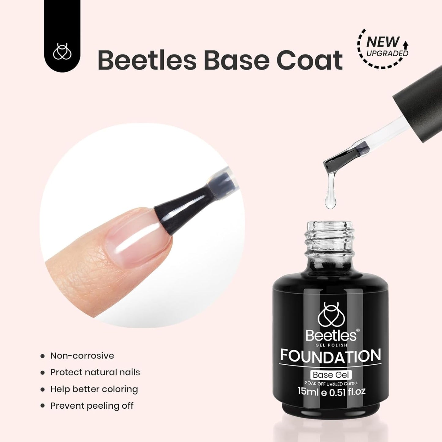 Beetles 3Pcs 15ml Gel Polish Top Coat Base Coat and Liquid Peel Off Latex Set No Wipe Base Top Coat Soak Off Uv LED Nail Lamp Finish Nails Cuticle Guard Nail Art Design Manicure Kit Nail Shine Gifts