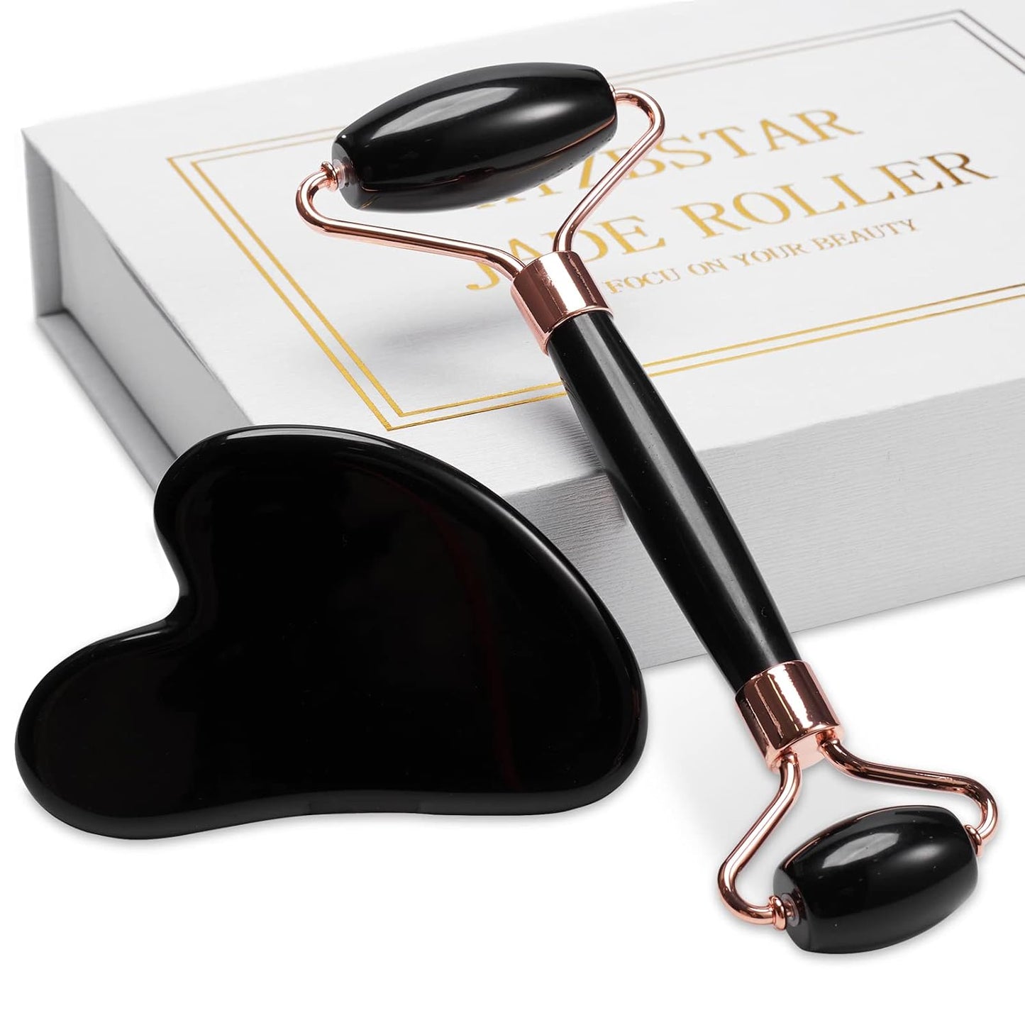 Jade Roller for Face, Facial Roller Massager Skin Care Tool, Gua Sha Facial Tools for Face, Neck, Eyes, Reduce Puffiness of The Skin (Black)