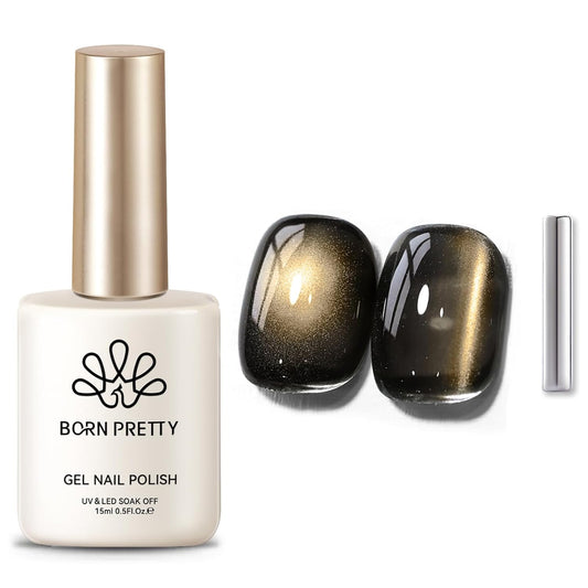 Born Pretty Cat Magnetic Eye Gel Nail Polish,Brown Jelly Glass Magnetic Gel Polish, Crow Glitter Soak Off Nail Art Salon Manicure Home Gift 15ml