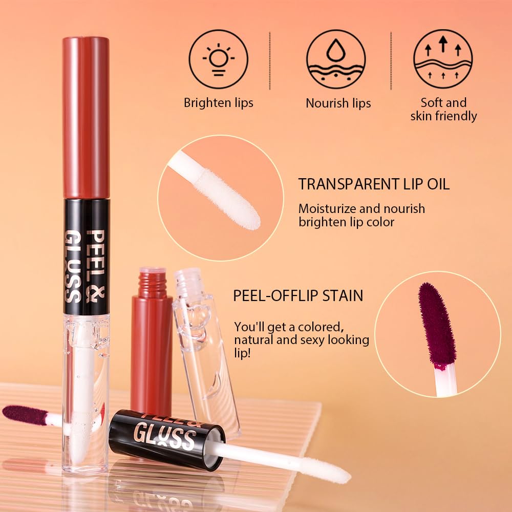Dark Raspberry Lip Stain Peel Off Lip liner and Lip oil with Tweezer, Dual-Ended Peel Off Lip Stain Tattoo, Highly Pigmented Long Lasting Waterproof, Transfer-proof for All Skin Types, 05#