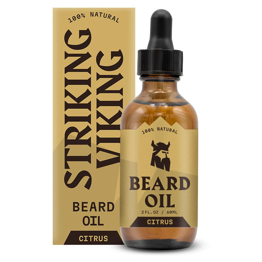 Striking Viking Citrus Beard Oil for Men - 2 Fl Oz, Citrus Scented - Moisturizing & Softening Formula With Jojoba, Argan & Tea Tree Oil