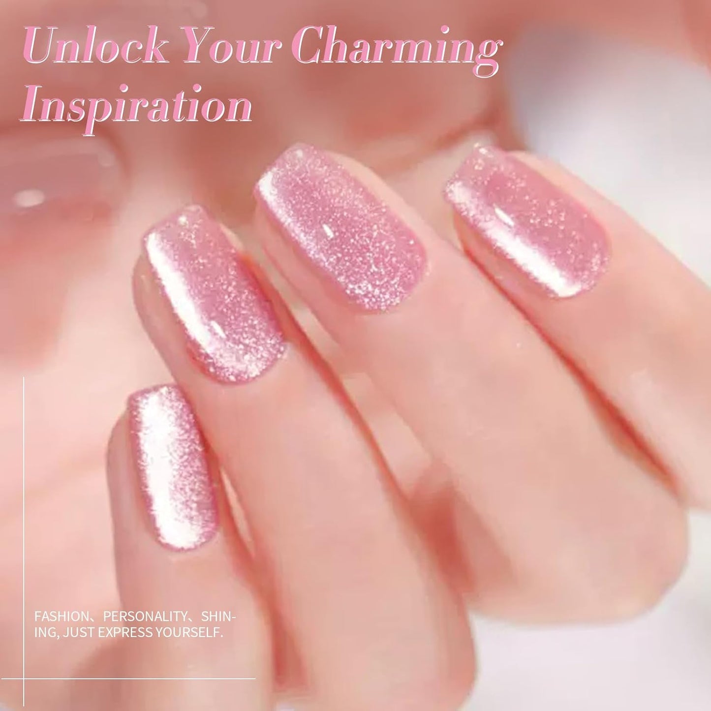 Born Pretty Cat Magnetic Eye Gel Nail Polish, Jelly Pink Glitter Cat Magnetic Gel Nail Polish, Holographic Magnetic Nail Polish for Nail Art Manicure Salon DIY at Home 15ML