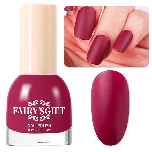 Matte Nail Polish Air Dry Nail Lacquer for Nail Art Varnish, Mist Effect Matte Finish Velvet Nail Polish, 0.35 fl oz (Wine Red-04, 10 ML)