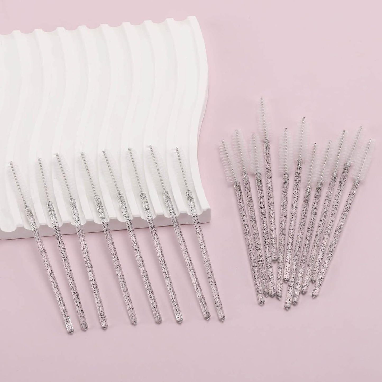 Tbestmax 300 Pcs Disposable Spoolies, Mascara Wand Eyelashes Brushes Applicator for Eyebrow Eye Lash Extension Black Stick White Head