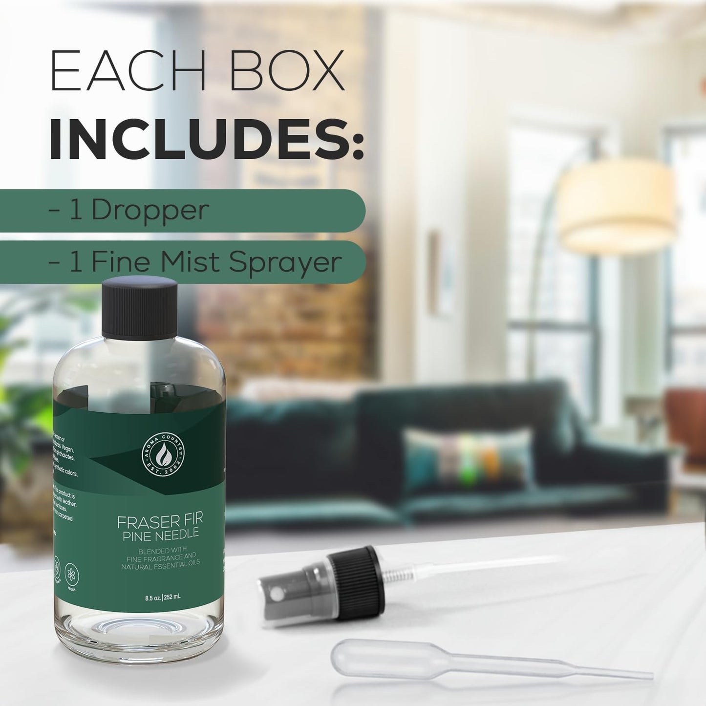 Aroma Country Fraser Fir Diffuser Oil - Luxury Essential Oils for Diffuser Refill & Air Freshener Room Spray - Long-Lasting & Natural Home Fragrance, Pine Needle Scented Oil for Diffusers (8.5 Fl. oz)