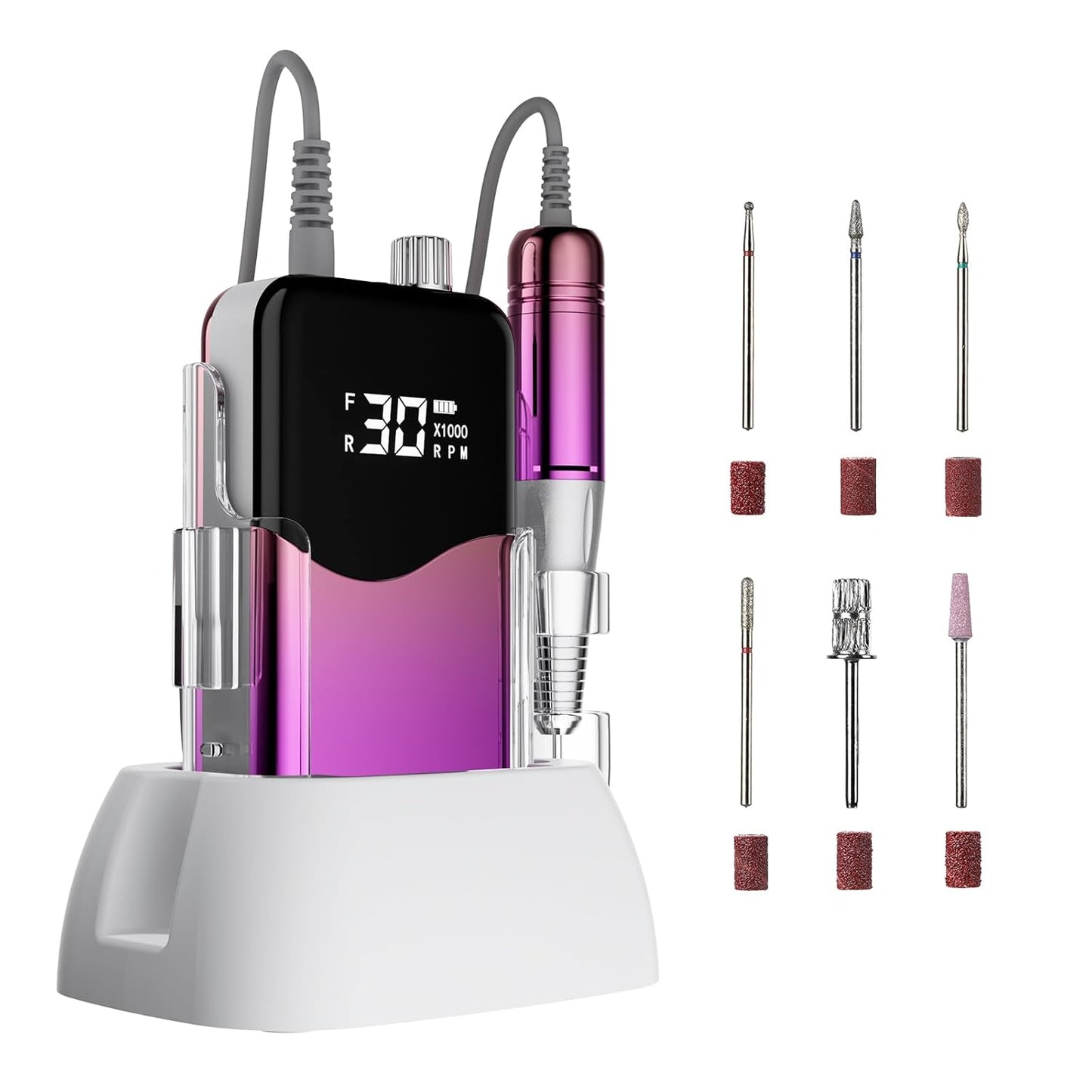 CIVPOWER Nail Drill Professional: 35000RPM Electric Nail File - Portable Rechargeable LED Display Nail Tool Kit- Manicure Pedicure Salon Home DIY Purple