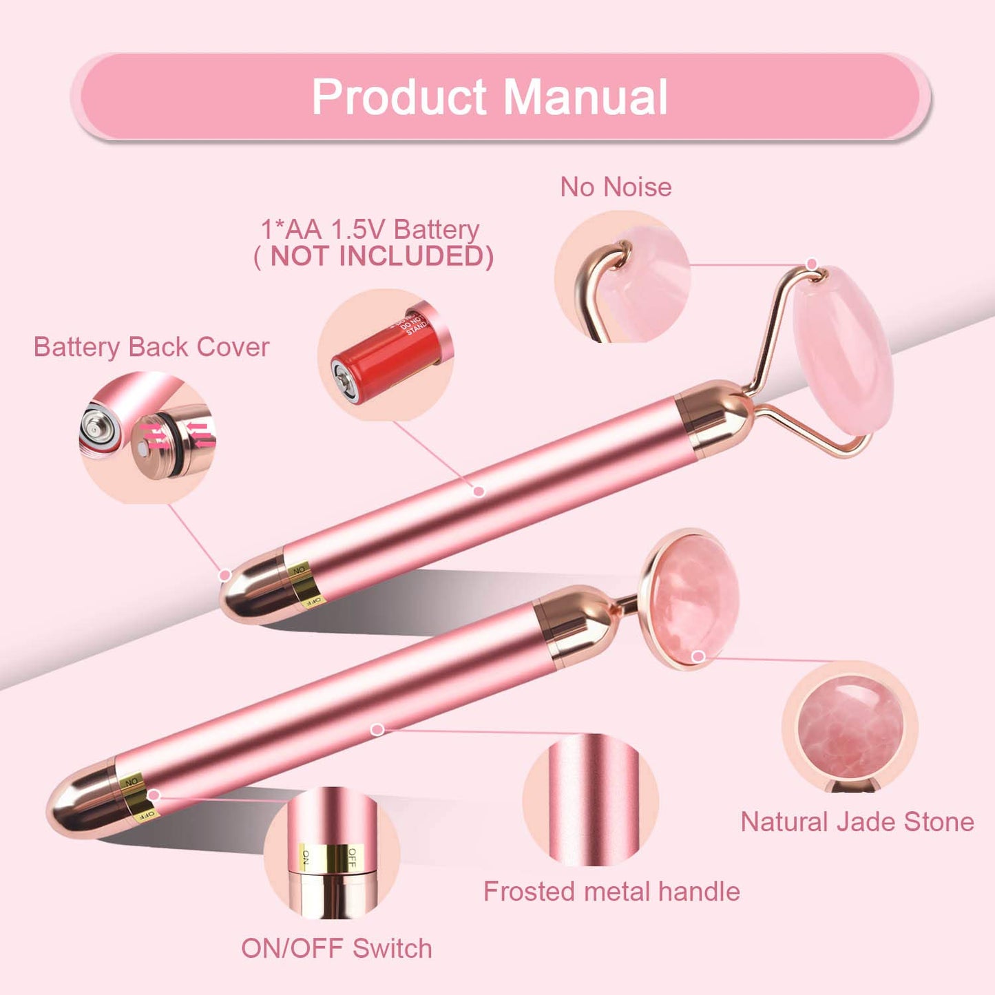 Upgrade 2 in 1 Vibrating Jade Facial Massager Roller, Electric Rose Quartz Eye Face Roller to Press Skin Cream Oil for Anti-Aging Reducing Wrinkles and Glowing Youthful Skin Tone