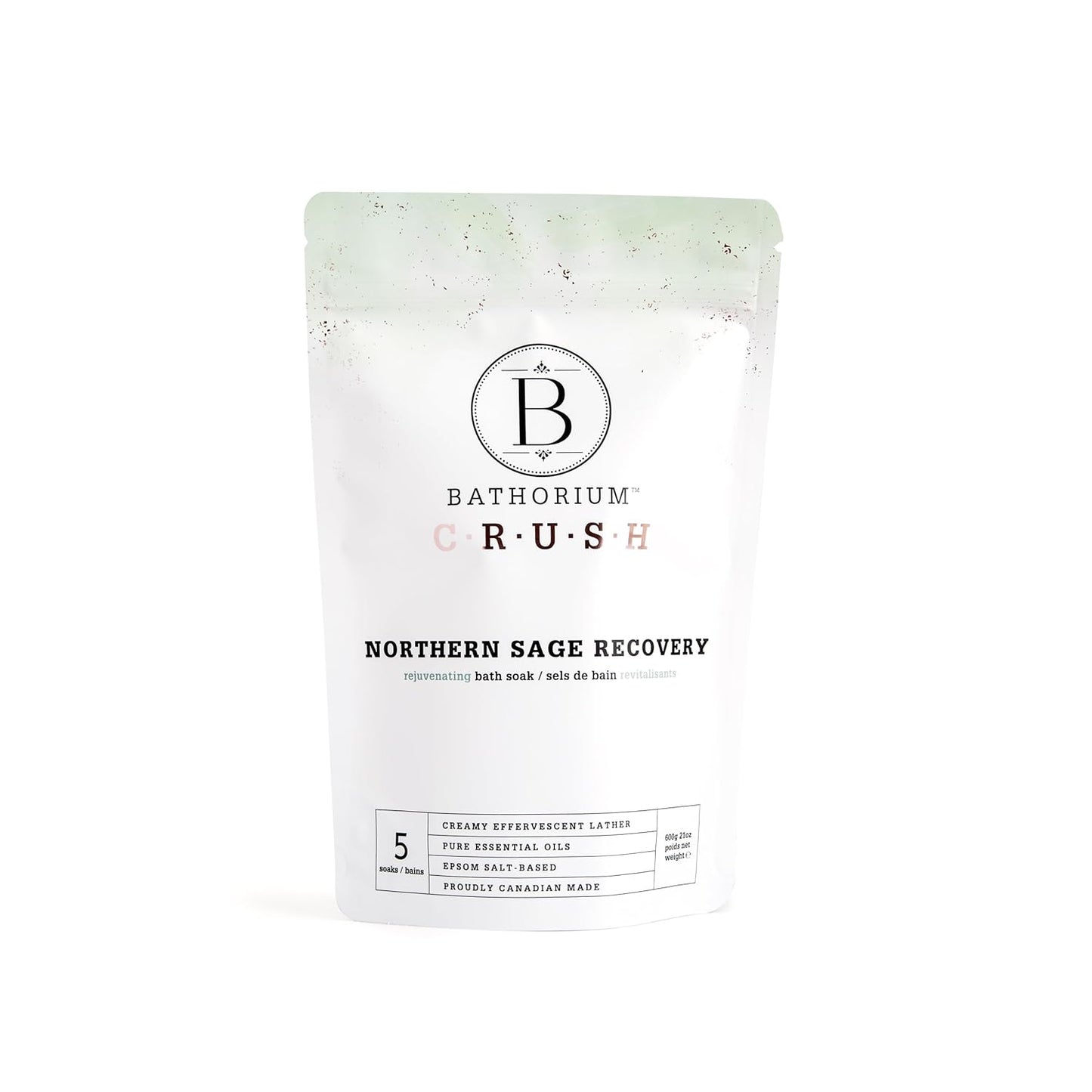 Bathorium Northern Sage Recovery Crush, Revitalizing Bath Soak, Dead Sea & Epsom Salt, Sage, Pine, Eucalyptus, pH-Balanced for Women, 5+ Baths, 21 oz
