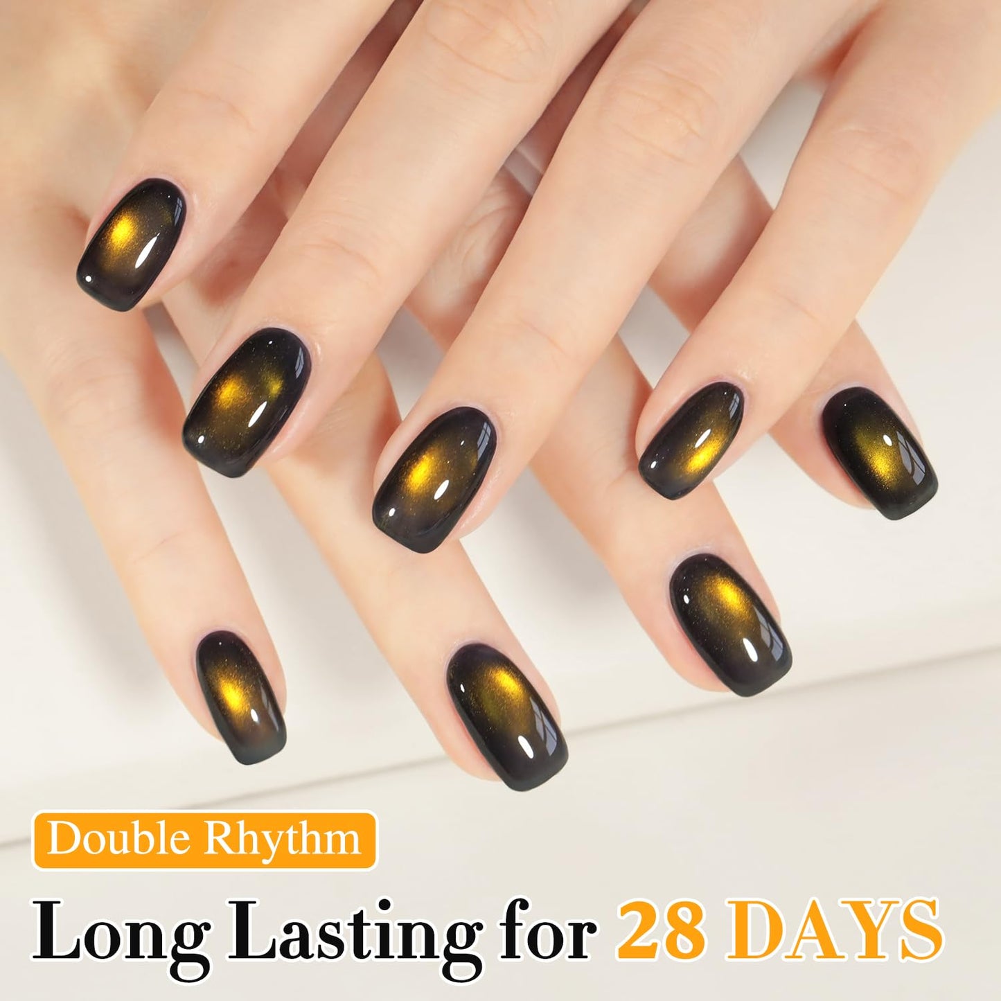 Double Rhythm Jelly Glass Cat Eye Gel Polish with Magnet 15ML Holographic Glitter Shimmer Translucent Sheer Color Magnetic Nail Polish Salon DIY at Home (Golden Black-MC1256)