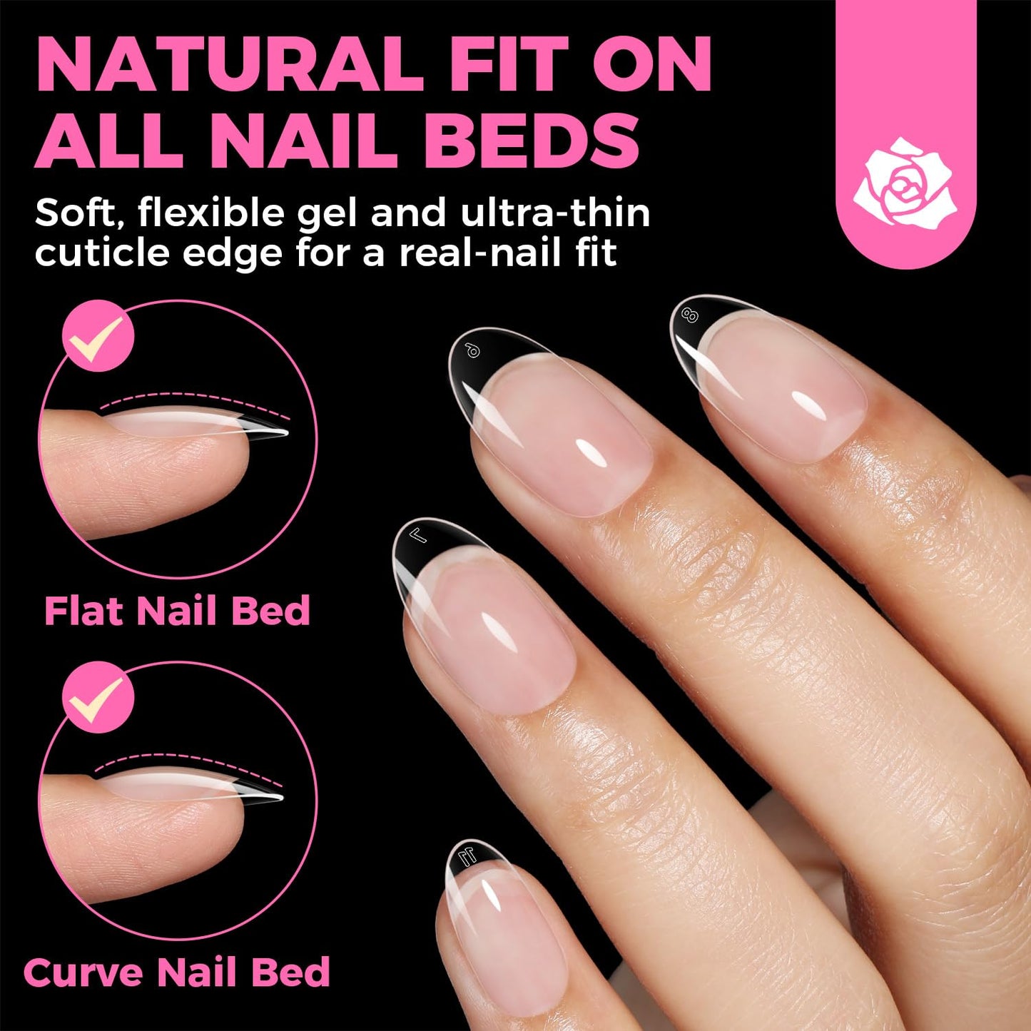 UNA GELLA Oval Fake Nails Pre-shape 504pcs Almond Gel Nail Tips Round Almond Press on Nails for Full Cover Acrylic Round Oval Full Nails False Nails 12 Sizes False Soft Gel Tips