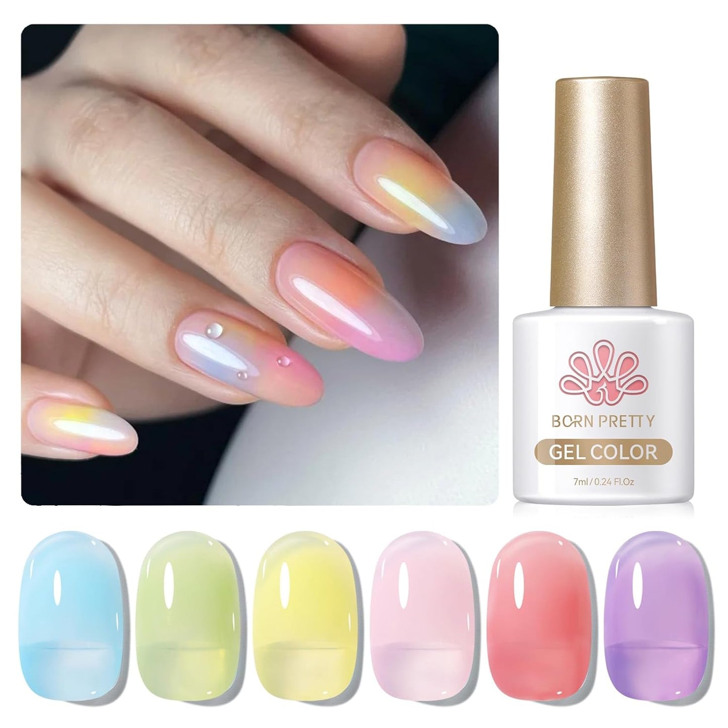 Born Pretty Jelly Pastel Gel Nail Polish Milky Jelly Gel Polish Spring Summer Macaron Candy Sweet Color Translucent Blue Red Green Yellow Pink Purple Easter Gift Nail Art Manicure DIY Home and Salon