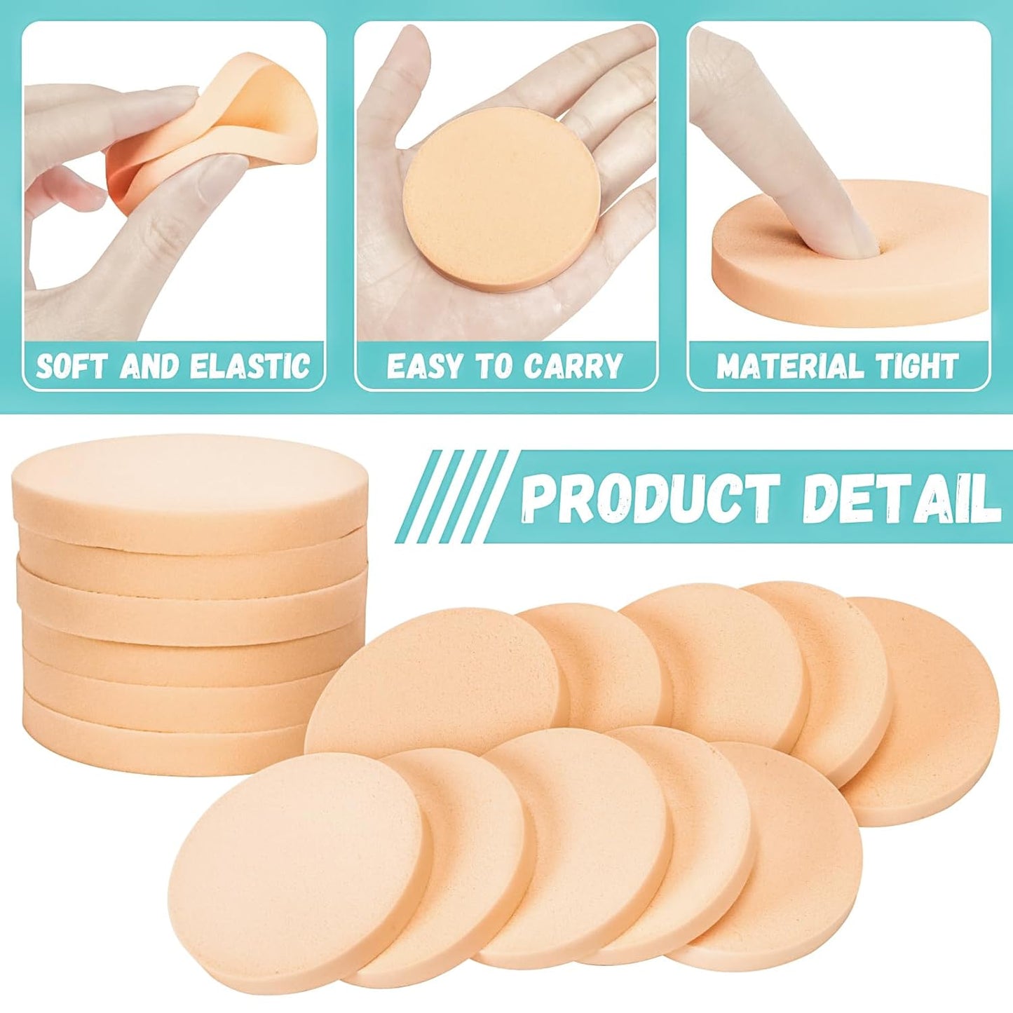 MotBach 100 PCS Nude Round Makeup Sponge, Cosmetic Sponge Round Foam Pad Eye Facial Powder Puff, Beauty Makeup Foundation Powder Blender for Women Lady All Skin Types Wet and Dry Dual Use