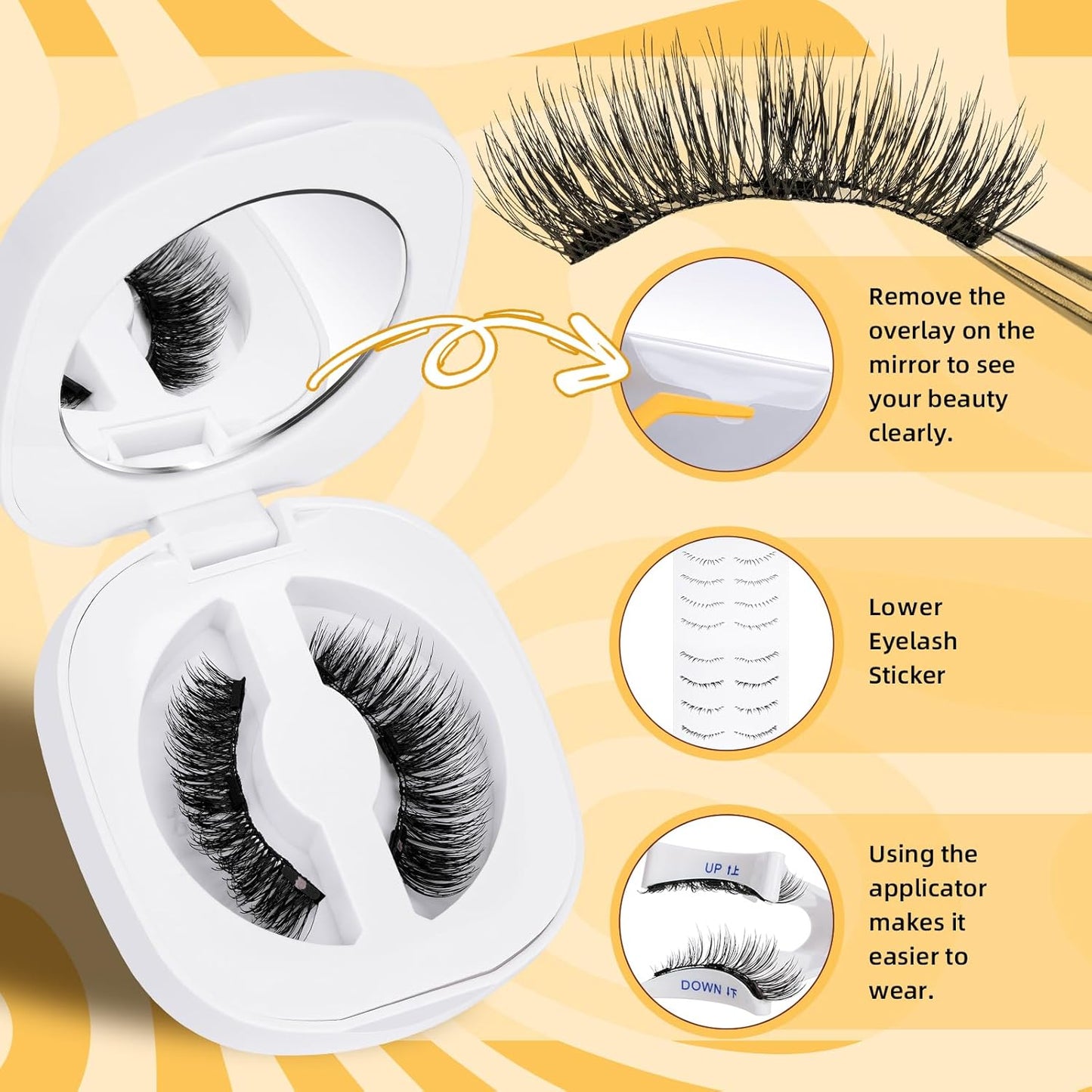 QUEWEL Magnetic Eyelashes, Reusable Magnetic Lashes With Applicator No Glue Needed Eyelashes without Eyeline Natural Look Lash Clusters (G-YC-D01)