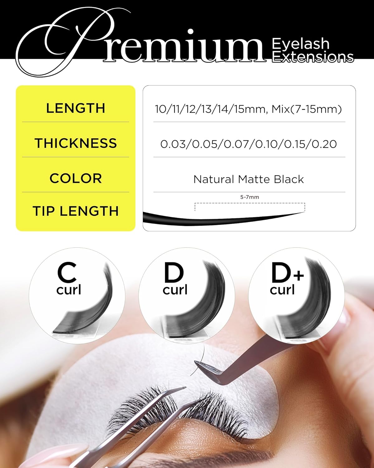 BEYELIAN Eyelash Extension Natural Matte Black 0.05 C Curl 14mm Tray Easy Fan Lash Extensions Volume Lashes 100°/212°F High Temperature Resistant Classic Professional Use (0.05 C 14mm)