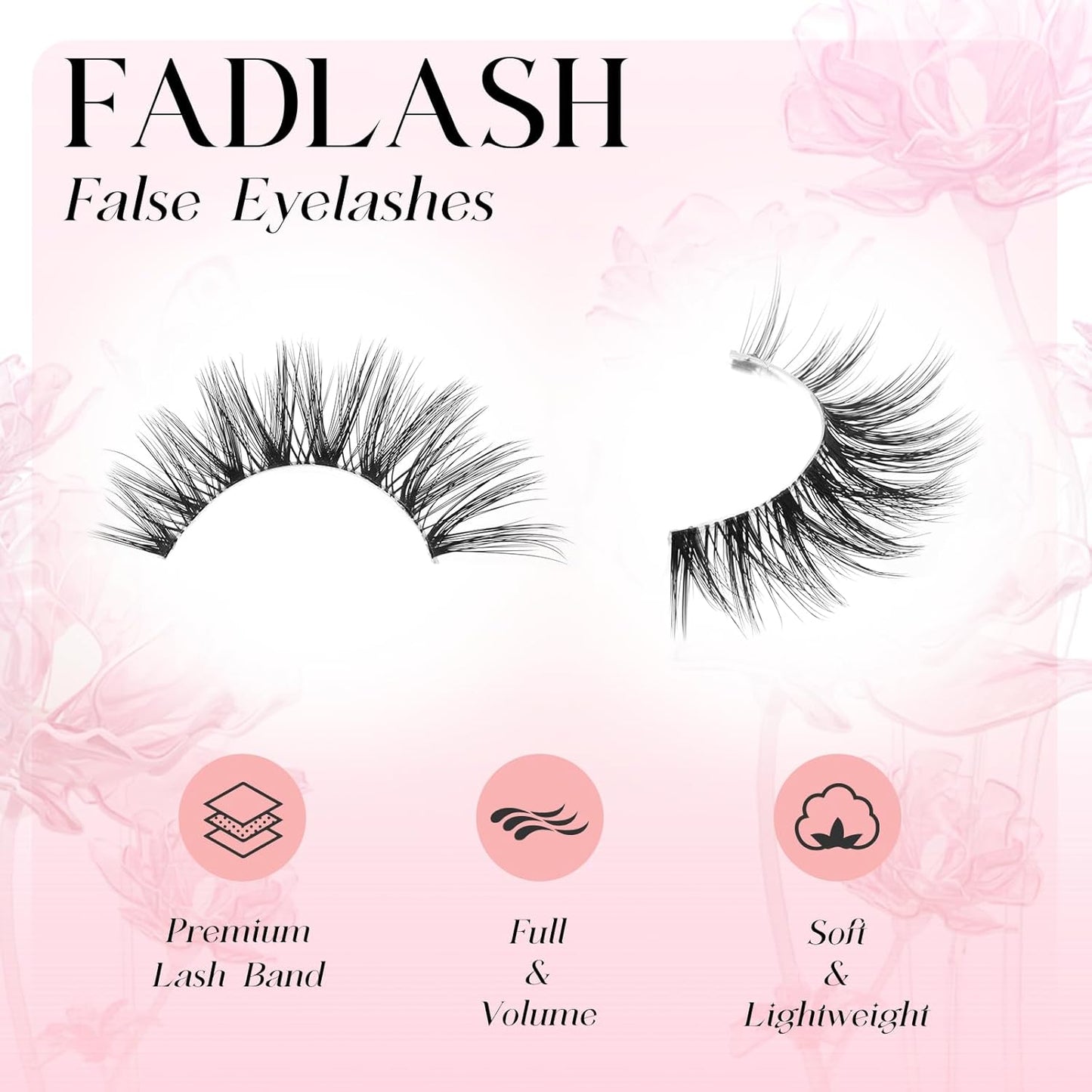 FADLASH False Eyelashes Natural Look Cat Eye Lashes with Thin Band Wear Comfortable Black Fake Lashes, Pack 10 Pairs, LZ209