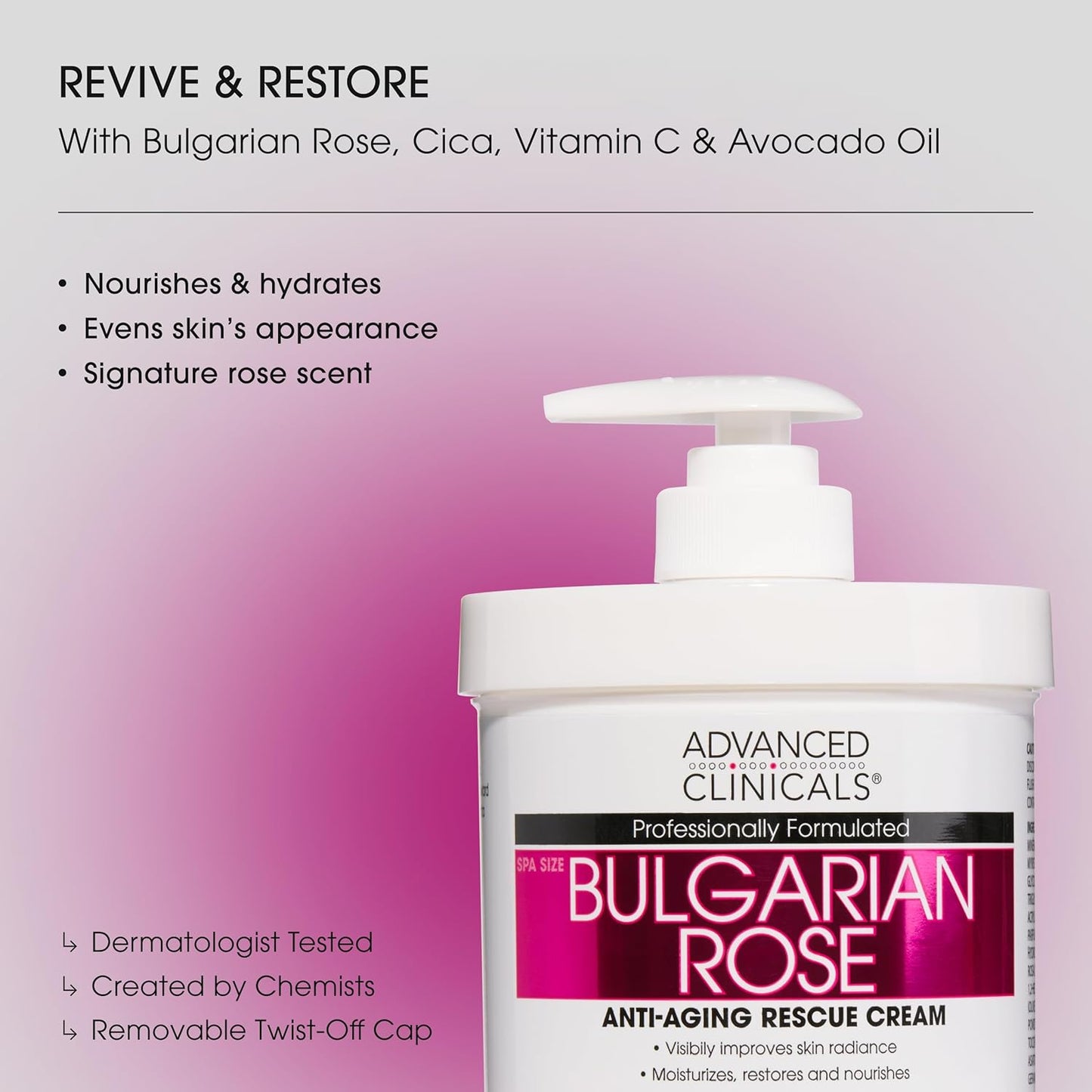 Advanced Clinicals Bulgarian Rose Lotion For Women | Rose Scented Vitamin C Body Lotion Cream | Visible Anti Aging Vitamin E Moisturizer Body Butter Improves Look Of Sagging Dry Skin & Texture, 16 Oz
