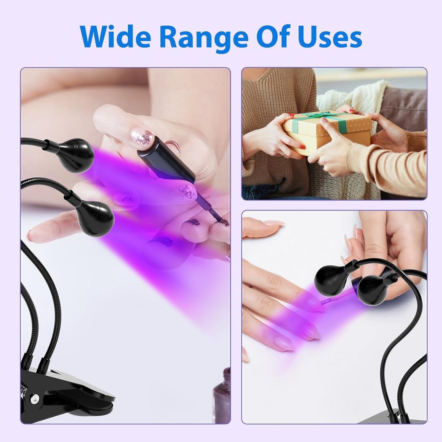 AORAEM LED Nail Lamps 3W Flexible Gooseneck Lamp Quicky Dry Double-Headed Nail Manicure Dryer Gel Polish Curing Light Plug Play Portable Flash Cure Light for Gel Nails Home DIY Professional Nail Tools