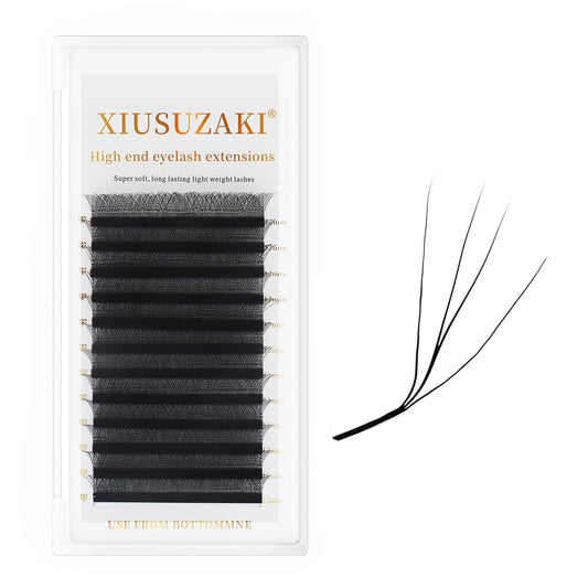 W Lash Extensions 4D Eyelash Extensions W Shape 0.07mm Thickness L Curl 14mm Premade Fans W Lashes Individual Lashes Matte Black 12 Rows False Eyelashes Volume Lashes(W-4D-0.07-L,14mm)