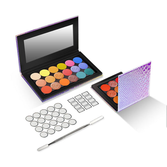 2 Packs Magnetic Makeup Palette Empty with Spatula and Metal Stickers, 18-pan and 9-pan Empty Eyeshadow Palette for Travel, DIY(Fish Scales)